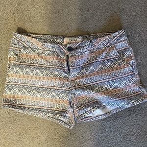 blue and orange detailed canvas shorts